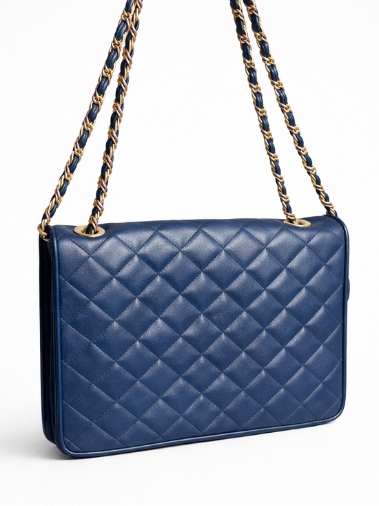 Vintage Handbags - Vintage DI BENITO Quilted Leather Flap
Front Convertible Shoulder Bag Blue